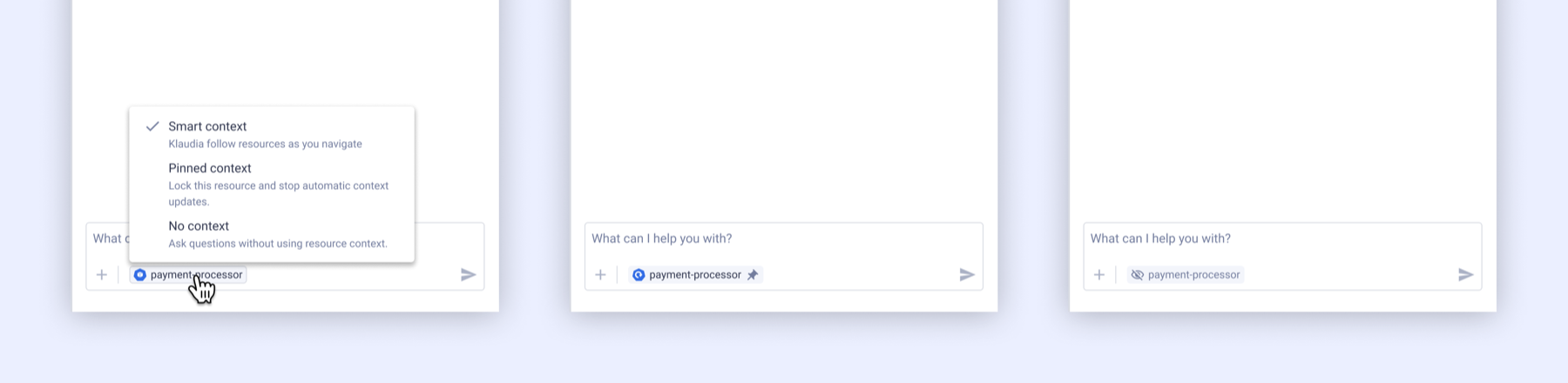 A context chip in the chat input showing the active resource