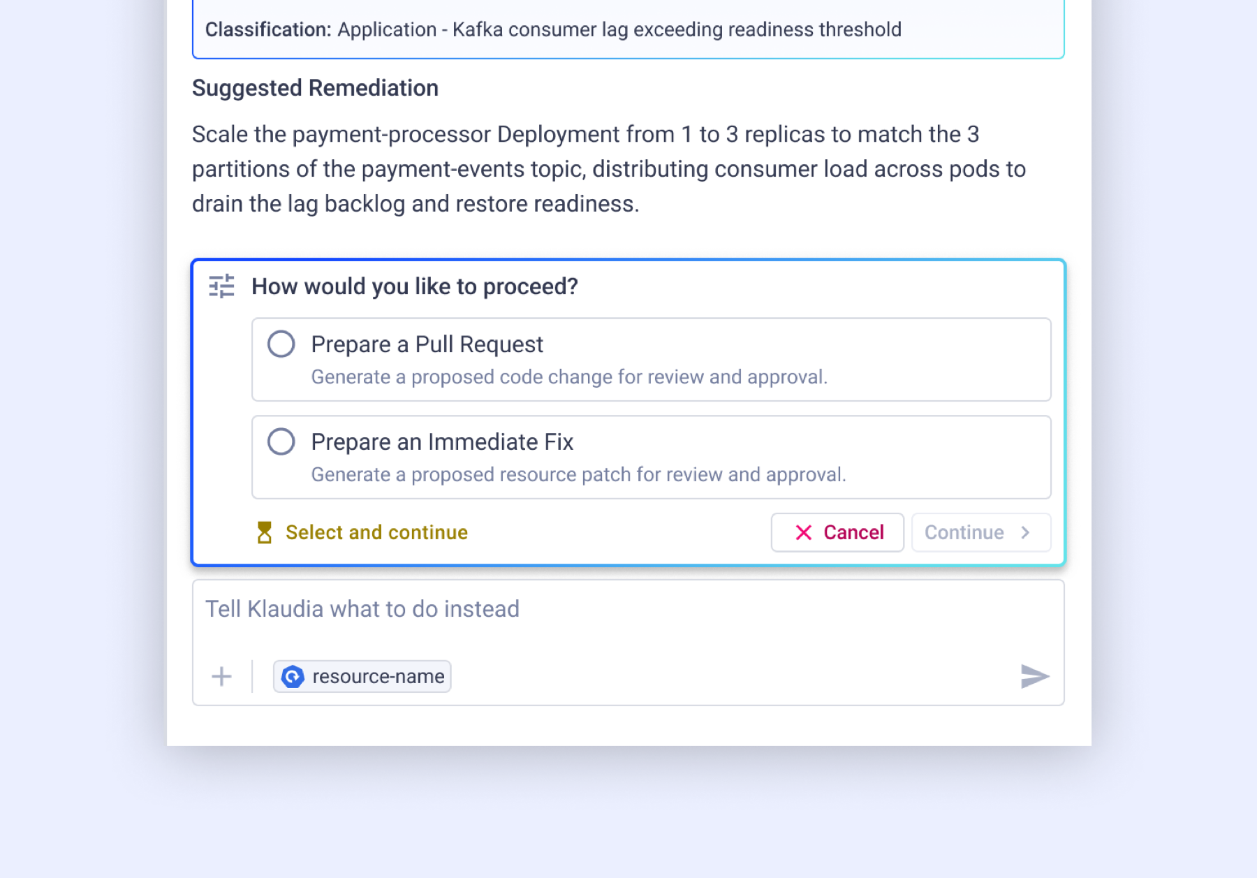 An early selection tool answering which single action should happen