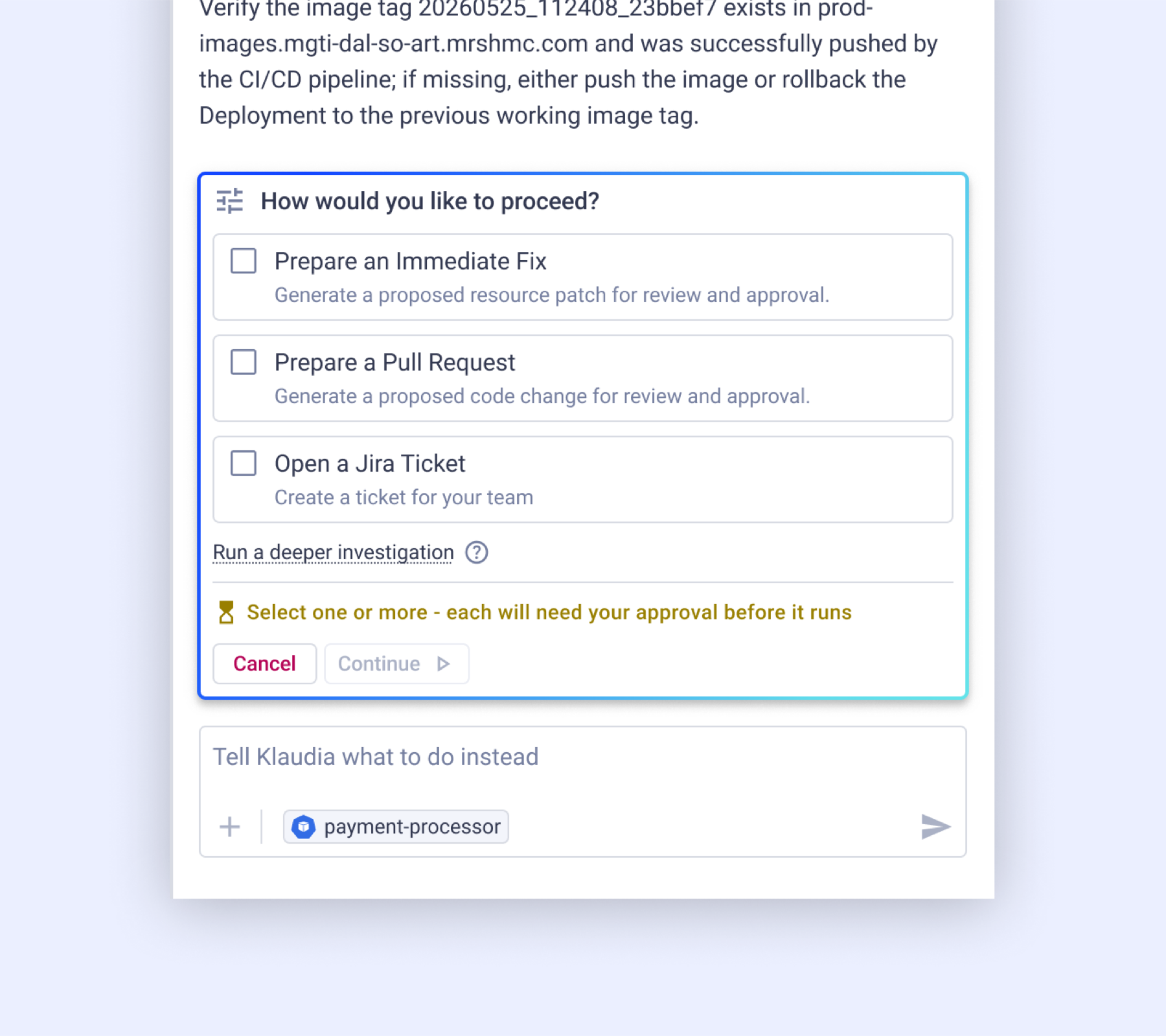 The final Plan tool interface, a multi-select remediation proposal