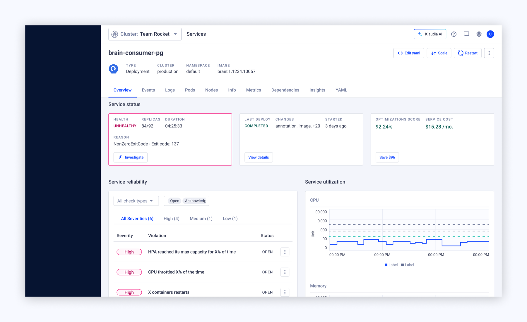 An iteration surfacing memory and CPU metrics up front